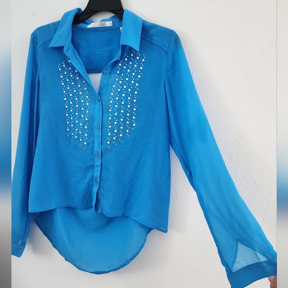 Have Blouse Womens Blue Long Sleeve Silky Soft Size Small - Picture 12 of 13